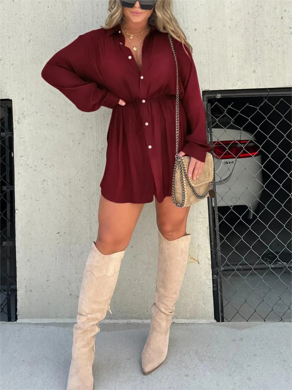 Lynda – Langer Jumpsuit mit Knopfleisten Fashion Shirt Kleid