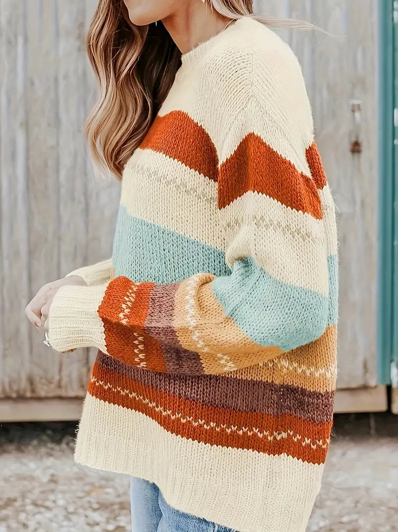 Eli - Gestreifter Rundhals-Strickpullover