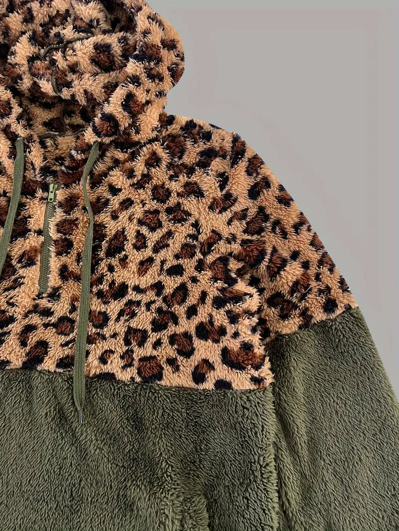 Ewalde |Leopard Druck Farbe Block Hoodie Sweatshirt für Frauen