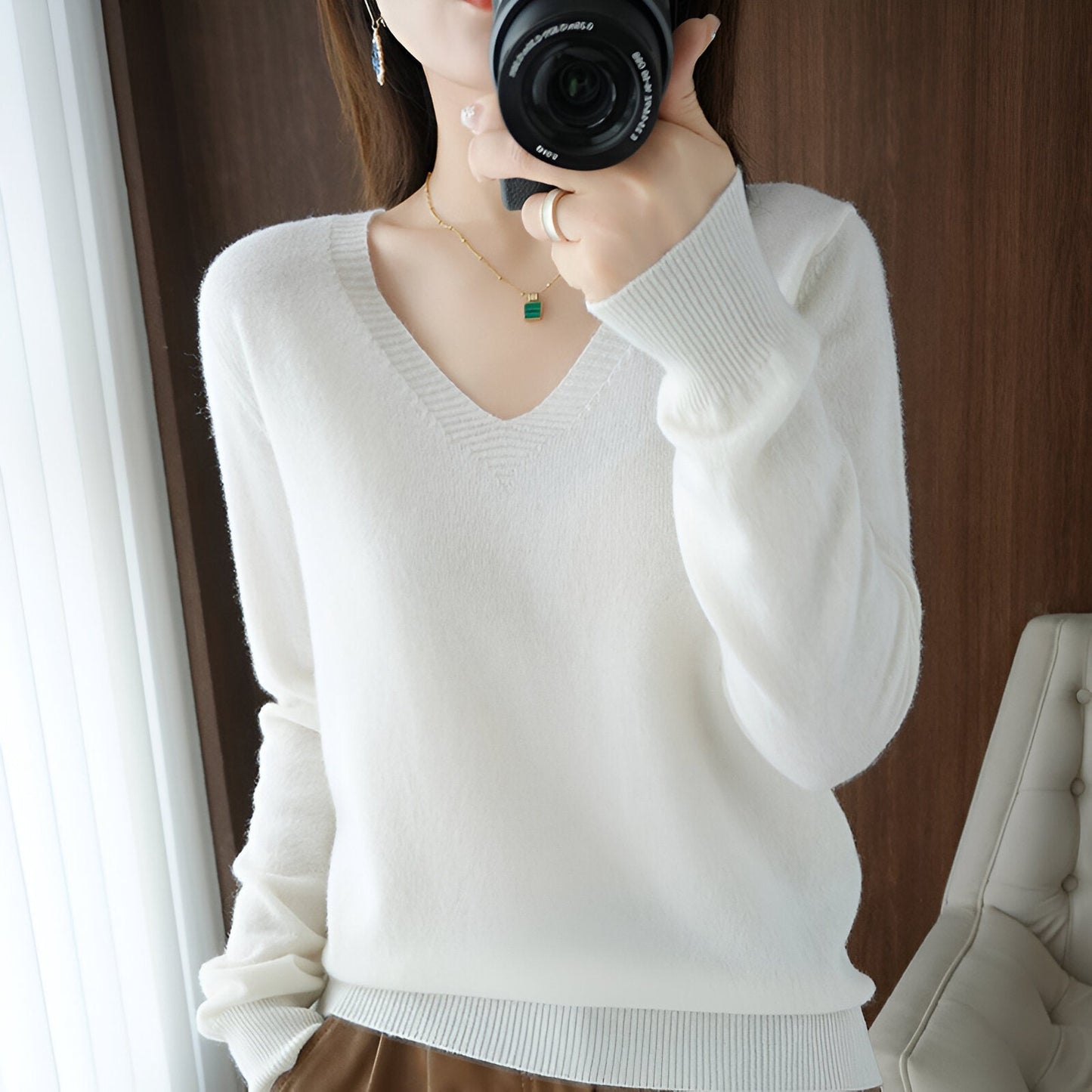 Ika | Gemütlicher V-Ausschnitt Strickpullover