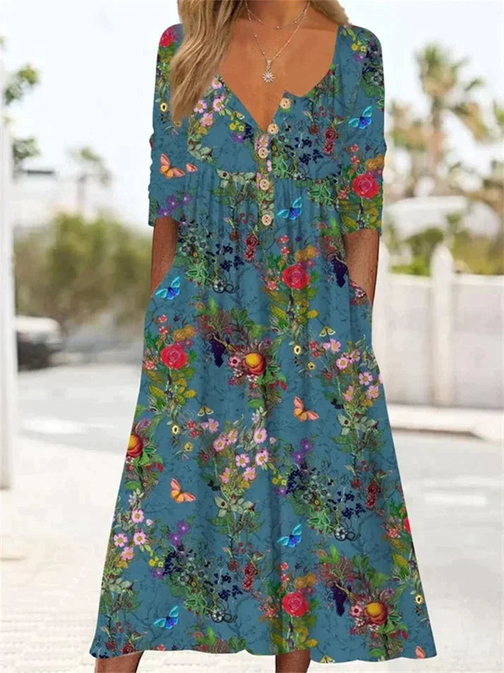 Lea | Maxikleid mit Falten und Blumenmuster