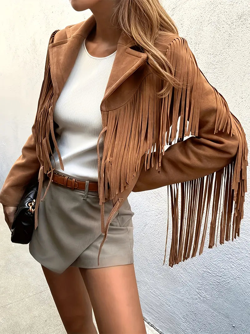 Liya | Schicker Mantel mit offener Front und Quasten