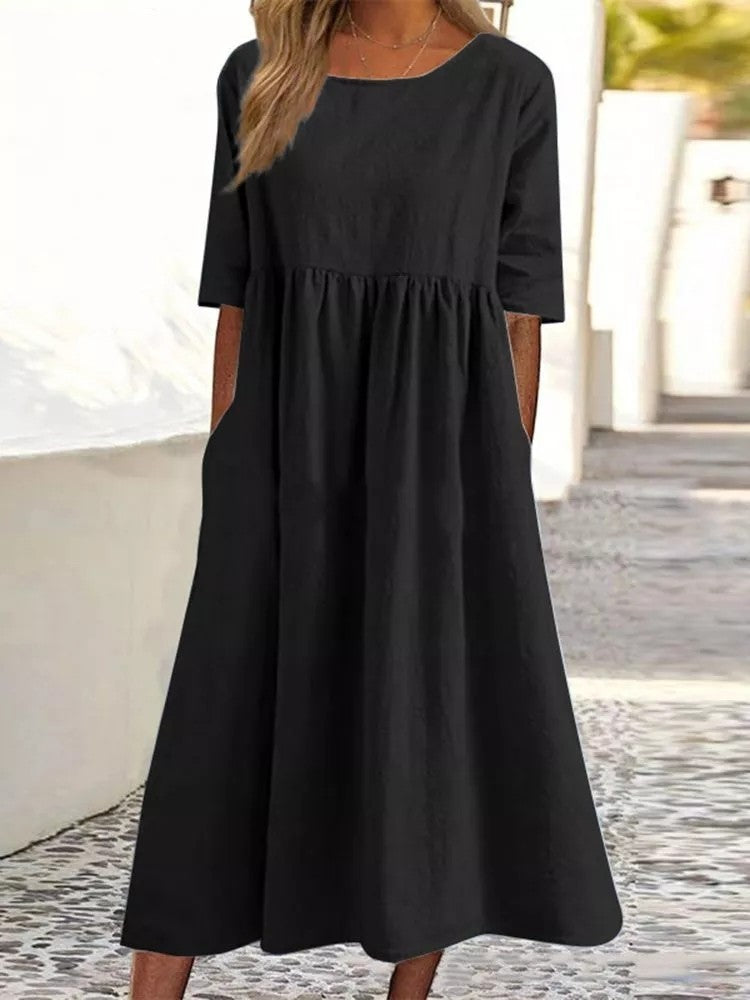 Fudus | Modisches Damenkleid Aus Baumwollleinen Mit Taschen