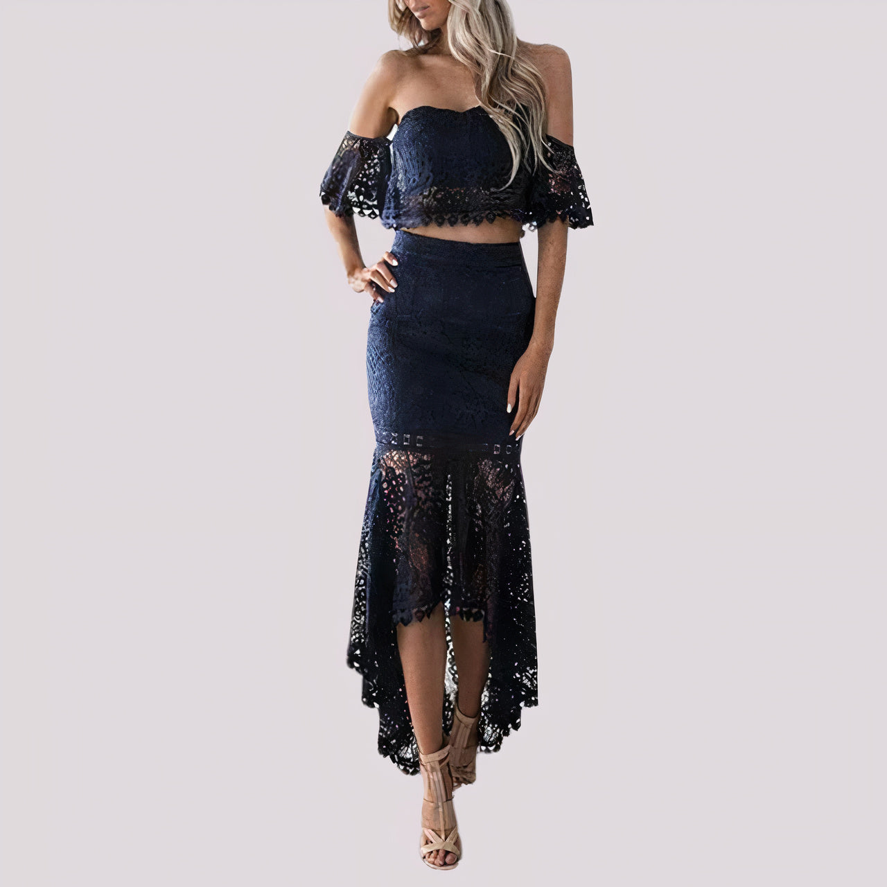 Zweiteiliges Kleid mit Schulterfreier Häkelspitze - Ailana
