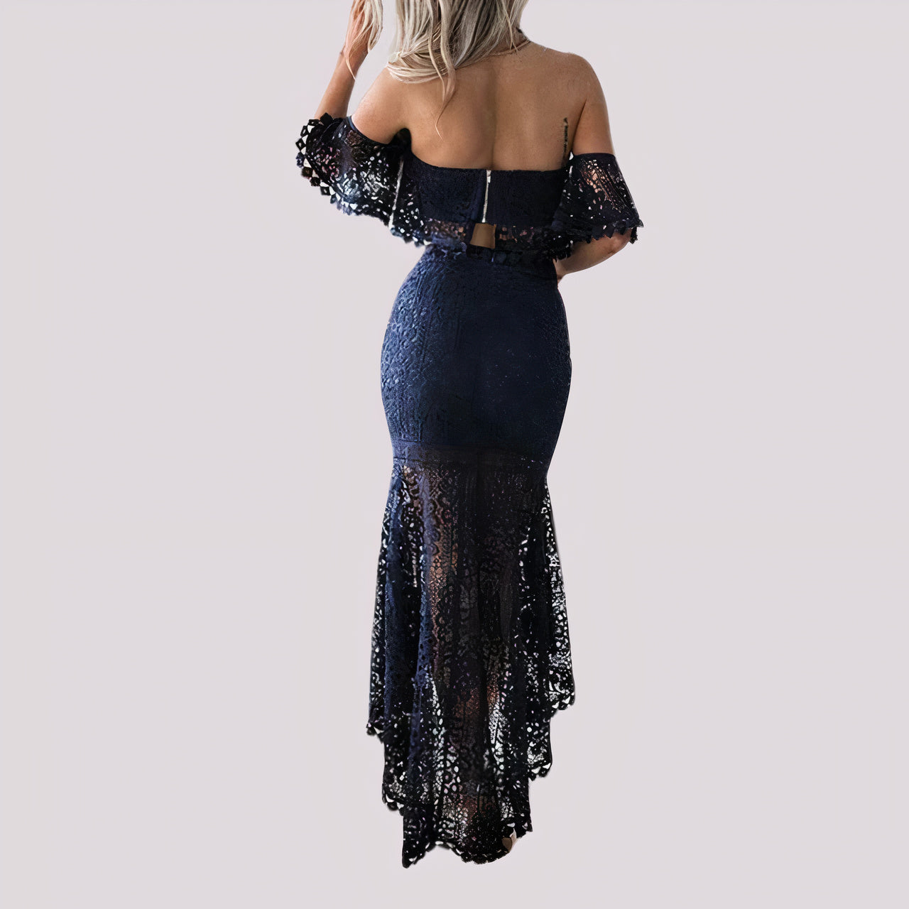 Zweiteiliges Kleid mit Schulterfreier Häkelspitze - Ailana