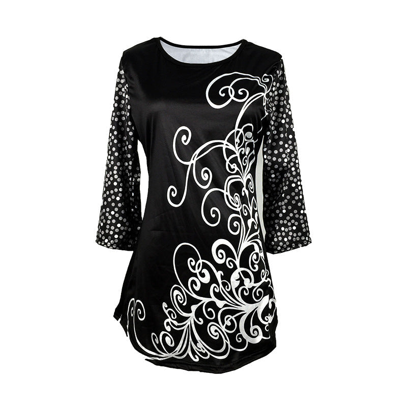 Fudus | Trendiger Print Mittellange Ärmel Rundhals T-Shirt