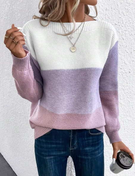 Verine - Eleganter dreifarbiger Patchwork-Pullover
