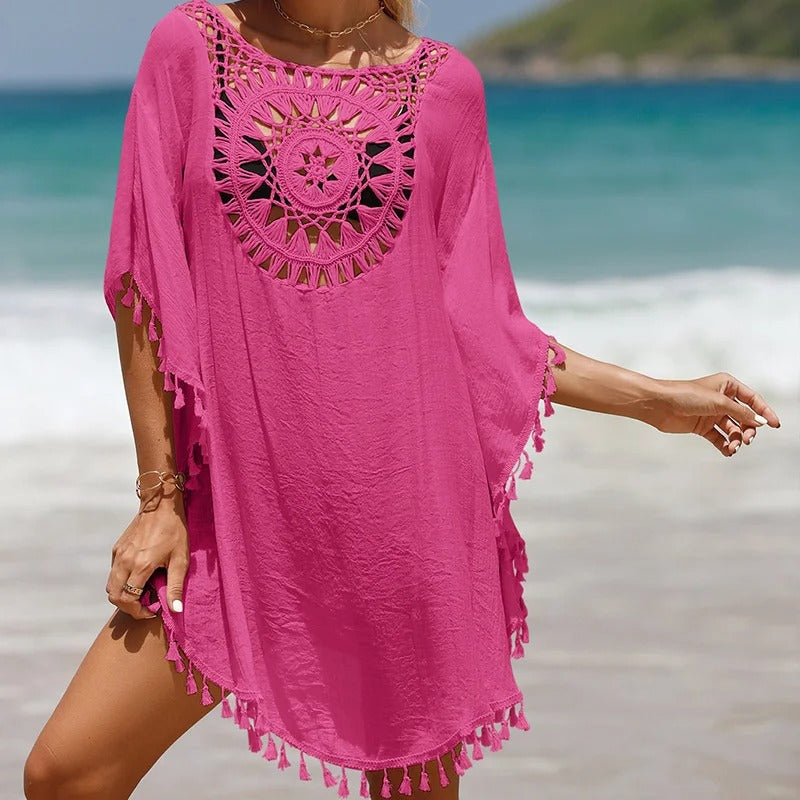 Thaliora® | Boho-Strandkleid mit Häkelmuster