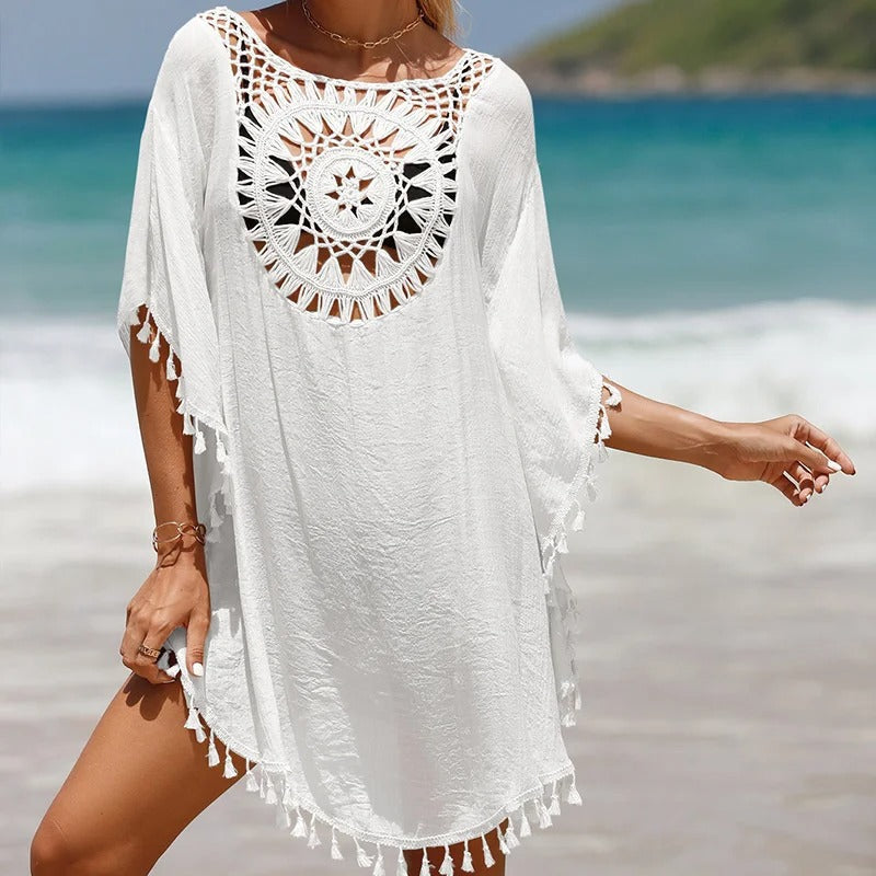 Thaliora® | Boho-Strandkleid mit Häkelmuster
