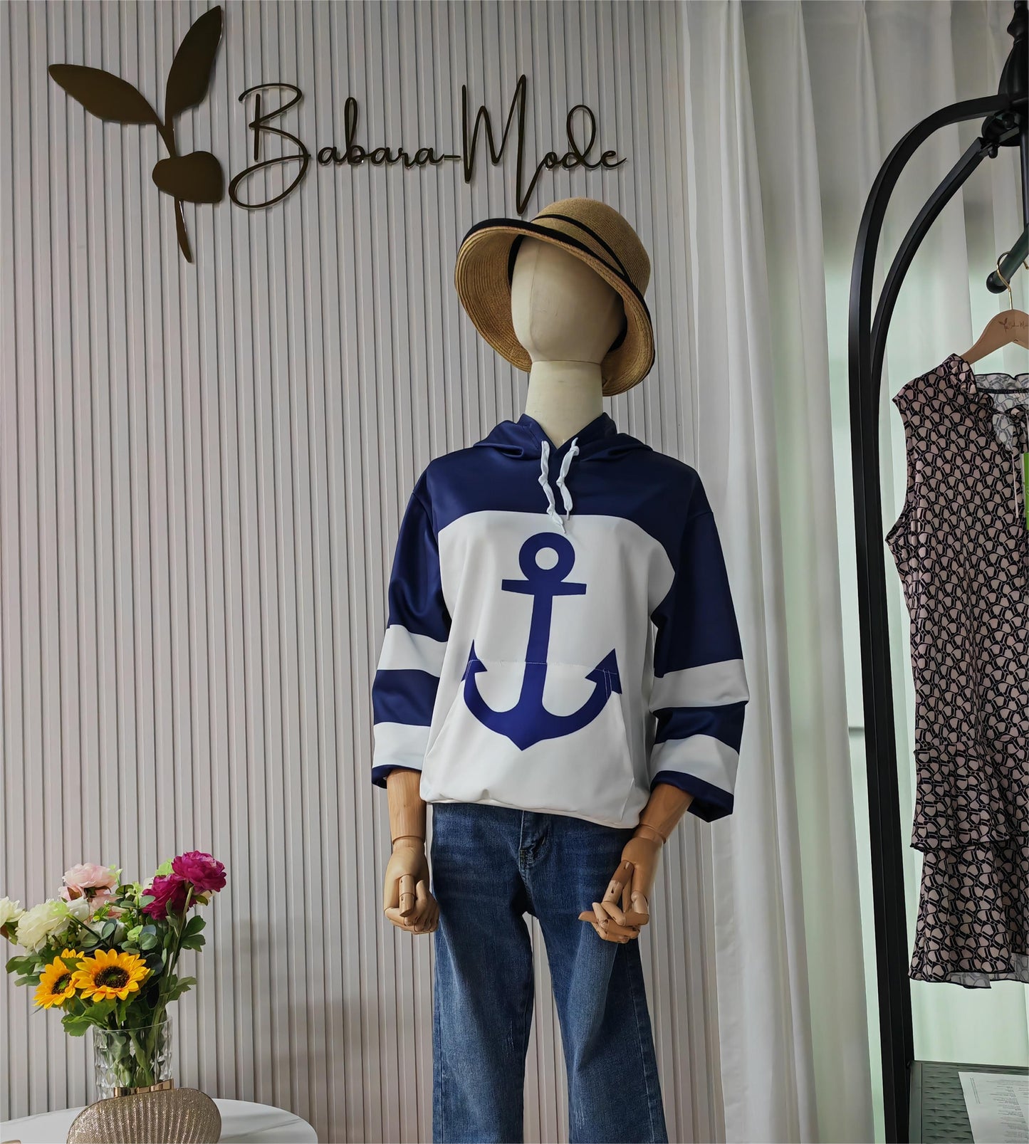 FallStil - Anker Langarm-Kapuzenpullover mit Farbblock