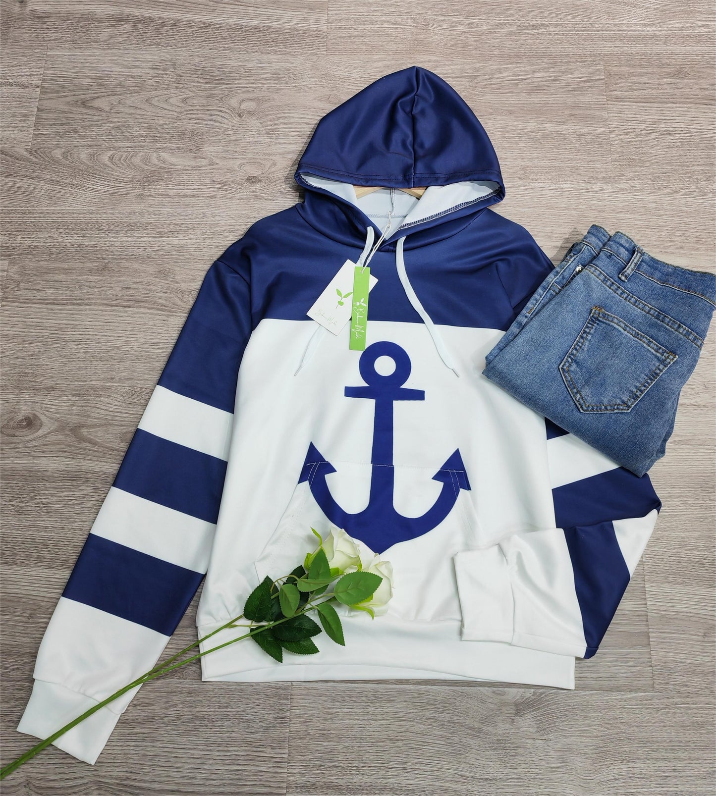 FallStil - Anker Langarm-Kapuzenpullover mit Farbblock