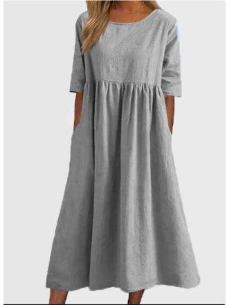 Fudus | Modisches Damenkleid Aus Baumwollleinen Mit Taschen