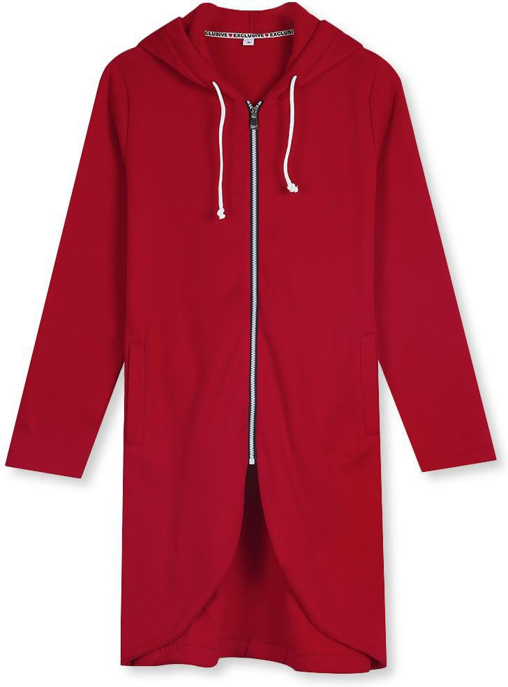 Even&Vil - Motor Rot Ungleicher Saum Kapuzenpullover