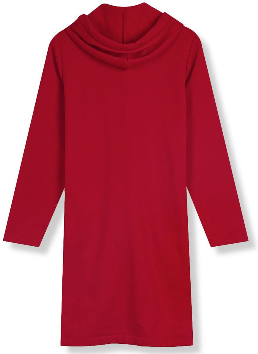 Even&Vil - Motor Rot Ungleicher Saum Kapuzenpullover