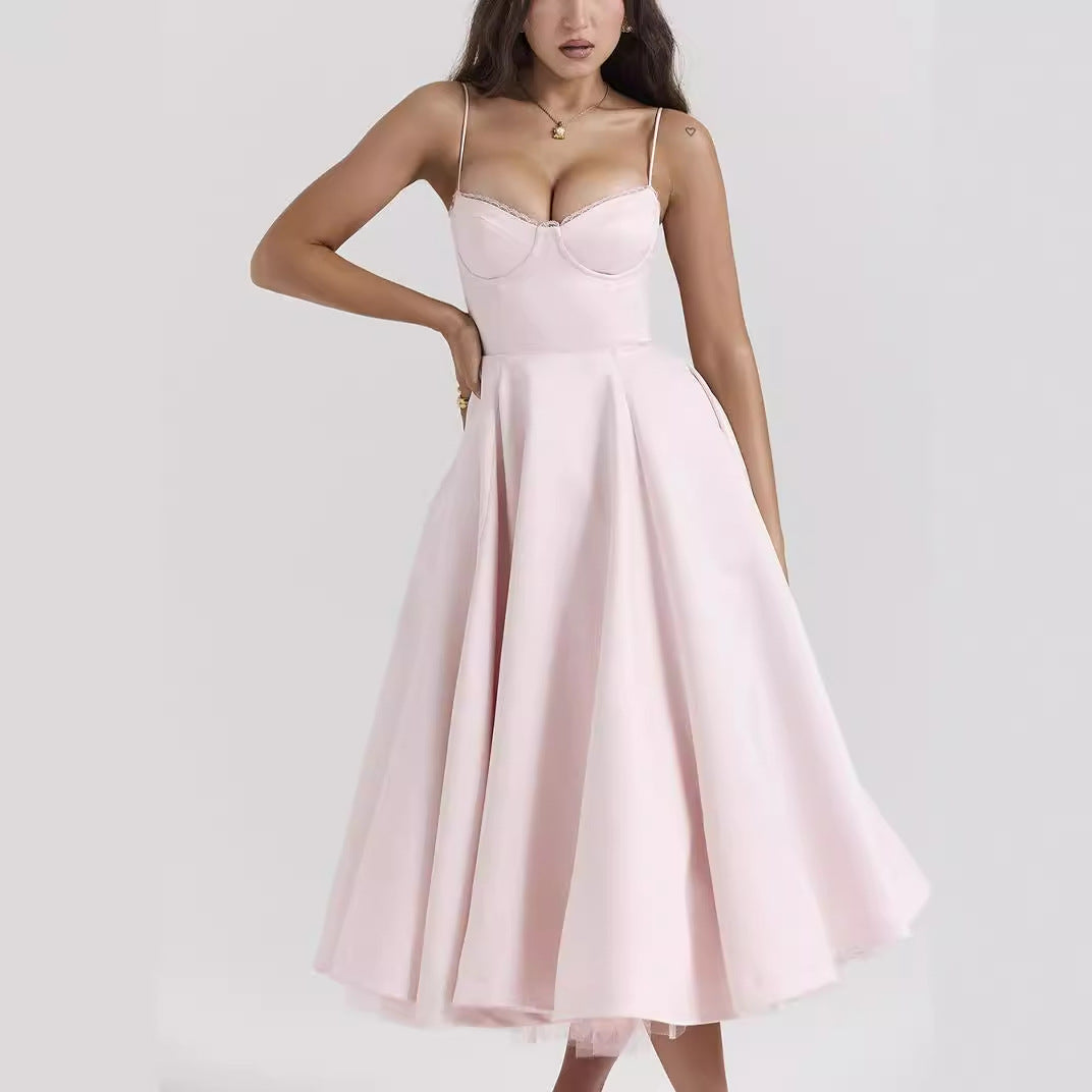 Julie – Langes ärmelloses Damenkleid mit V-Ausschnitt