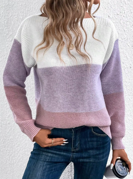 Verine - Eleganter dreifarbiger Patchwork-Pullover