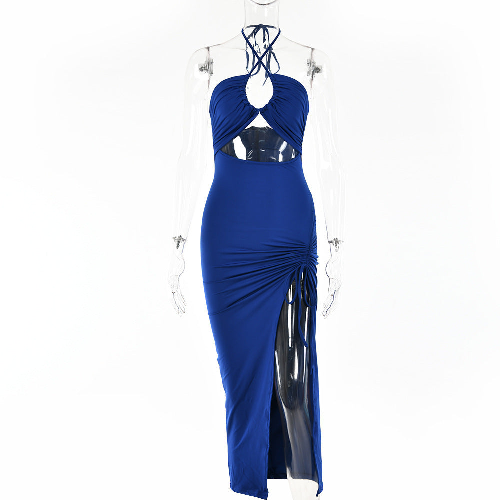 Laura – Sexy Neckholder Kleid mit Spitze und Schlitz im Y2K-Stil