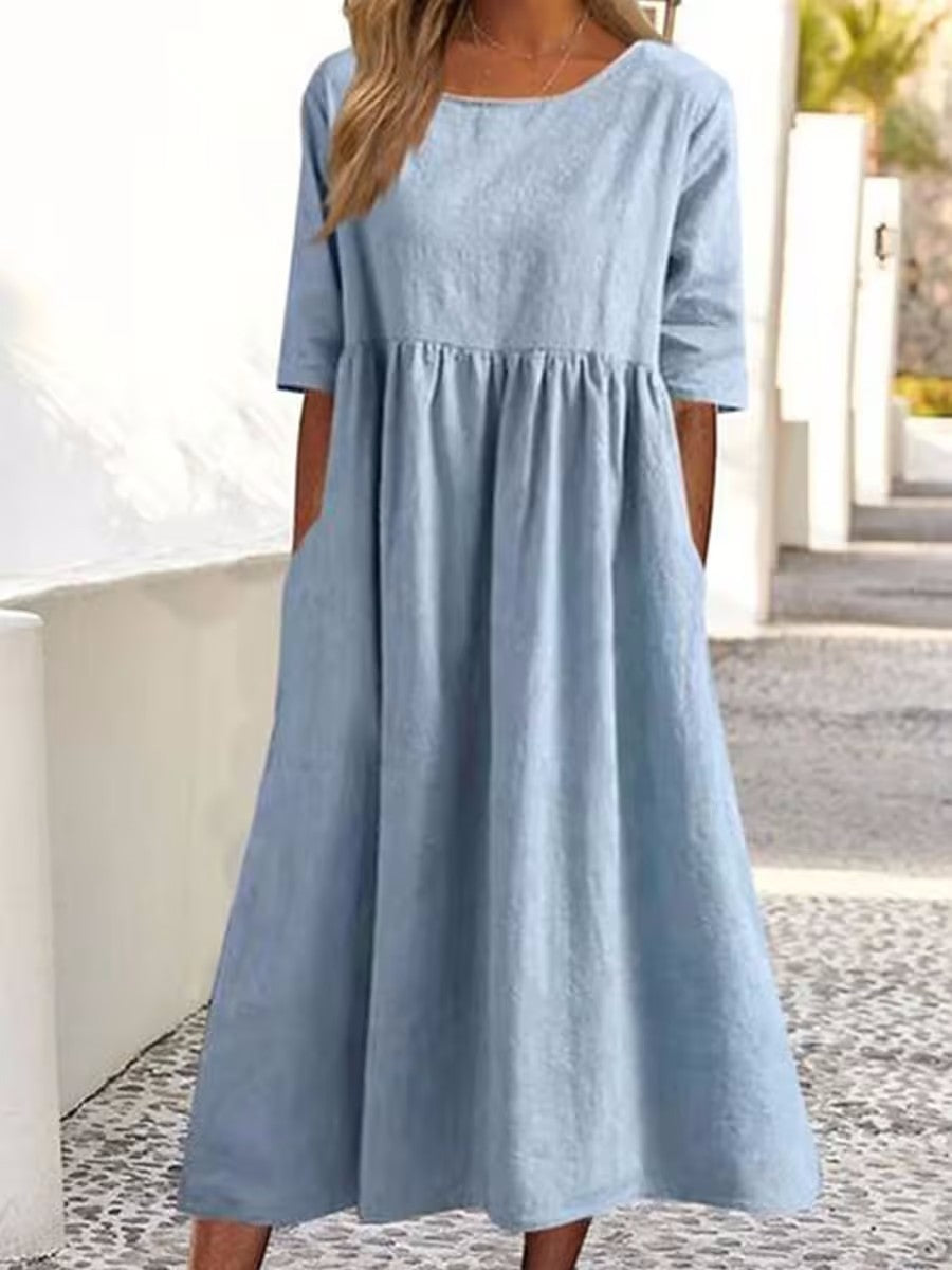 Fudus | Modisches Damenkleid Aus Baumwollleinen Mit Taschen