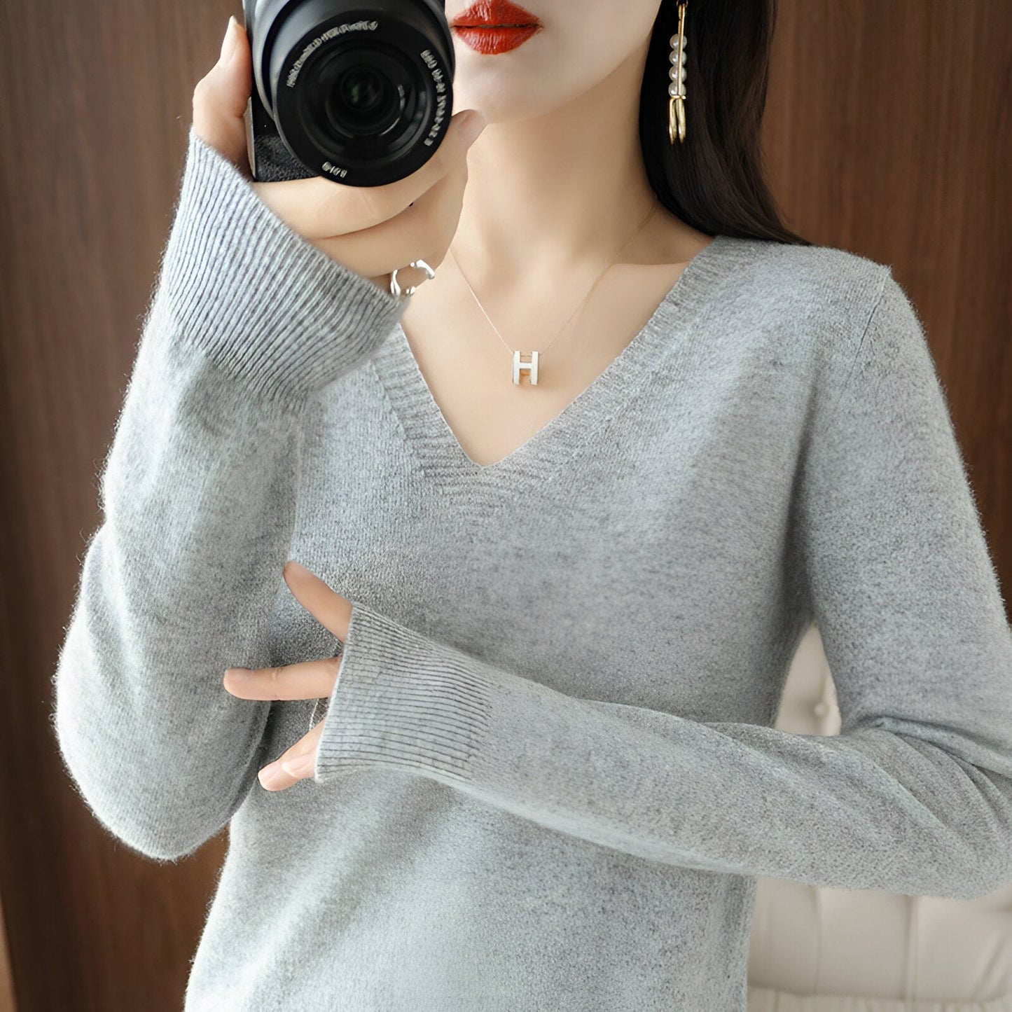 Ika | Gemütlicher V-Ausschnitt Strickpullover
