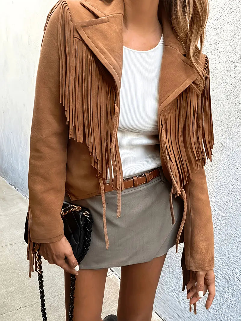 Liya | Schicker Mantel mit offener Front und Quasten