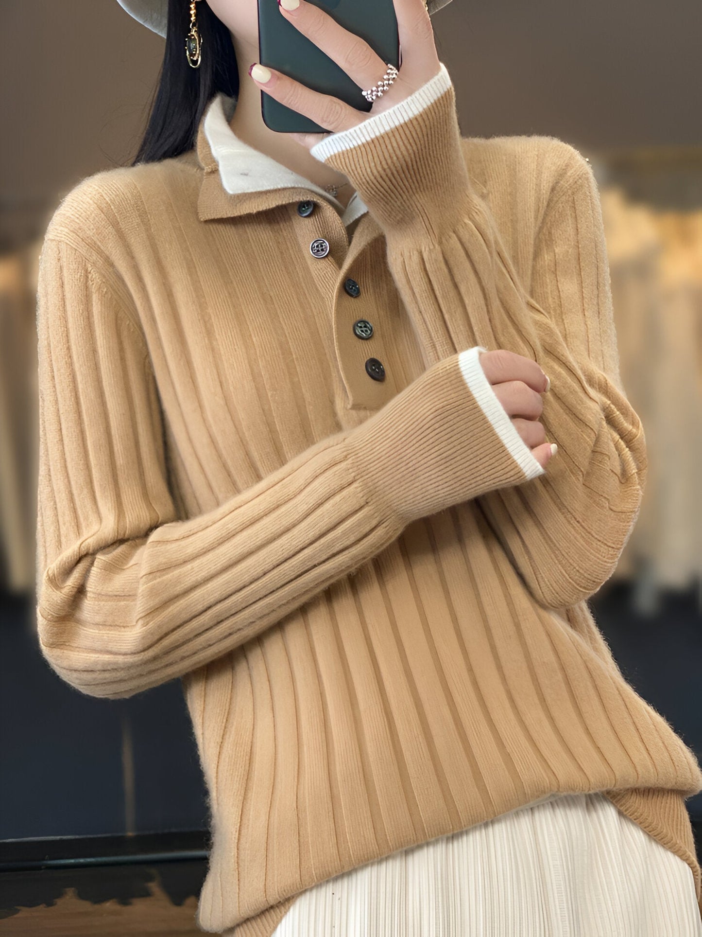 Dominika | Lässige Turn-Down Kragen Pullover gestrickte Kleidung Tops