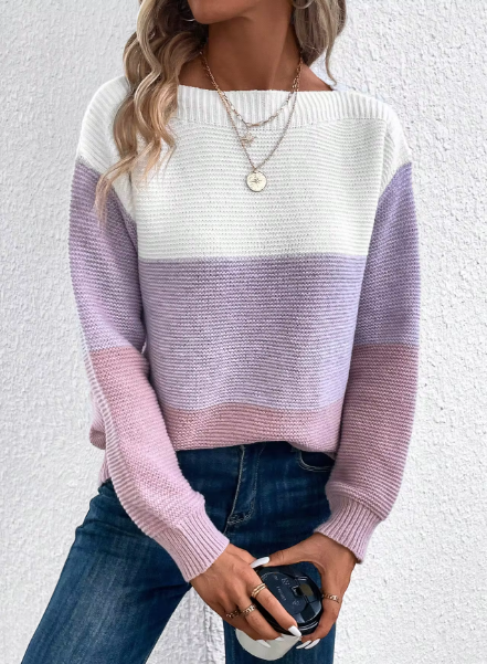 Verine - Eleganter dreifarbiger Patchwork-Pullover