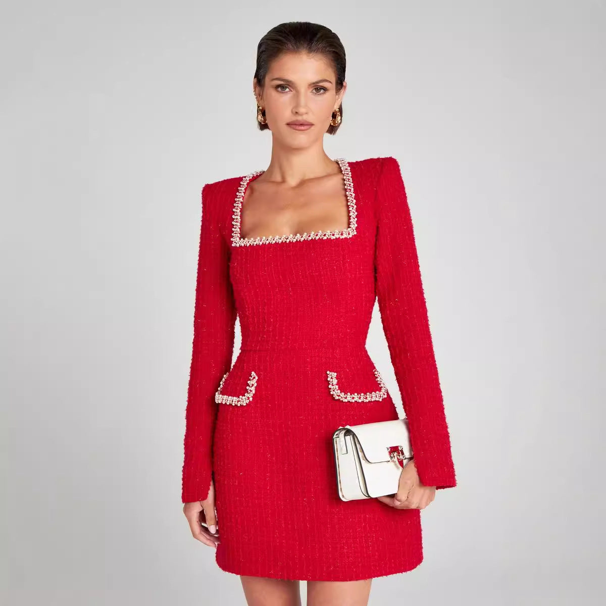 Victoria – Klassisches Langärmliges Kleid mit Perlen