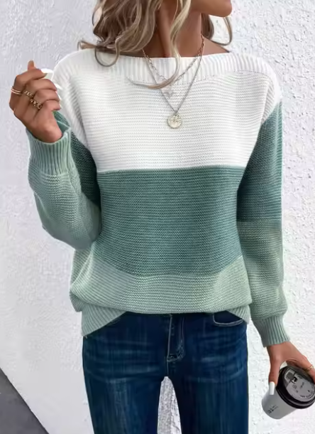 Verine - Eleganter dreifarbiger Patchwork-Pullover