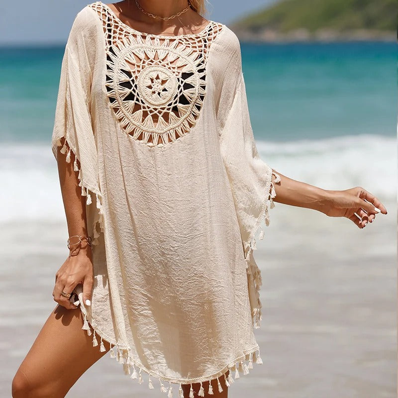 Thaliora® | Boho-Strandkleid mit Häkelmuster