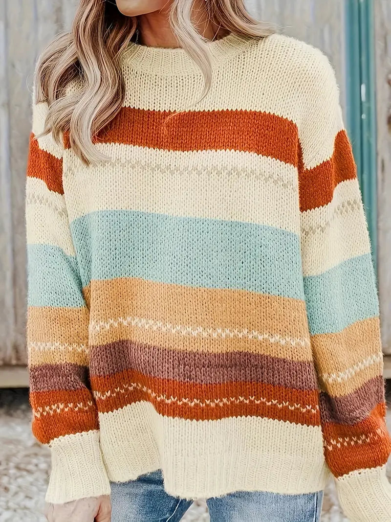 Eli - Gestreifter Rundhals-Strickpullover