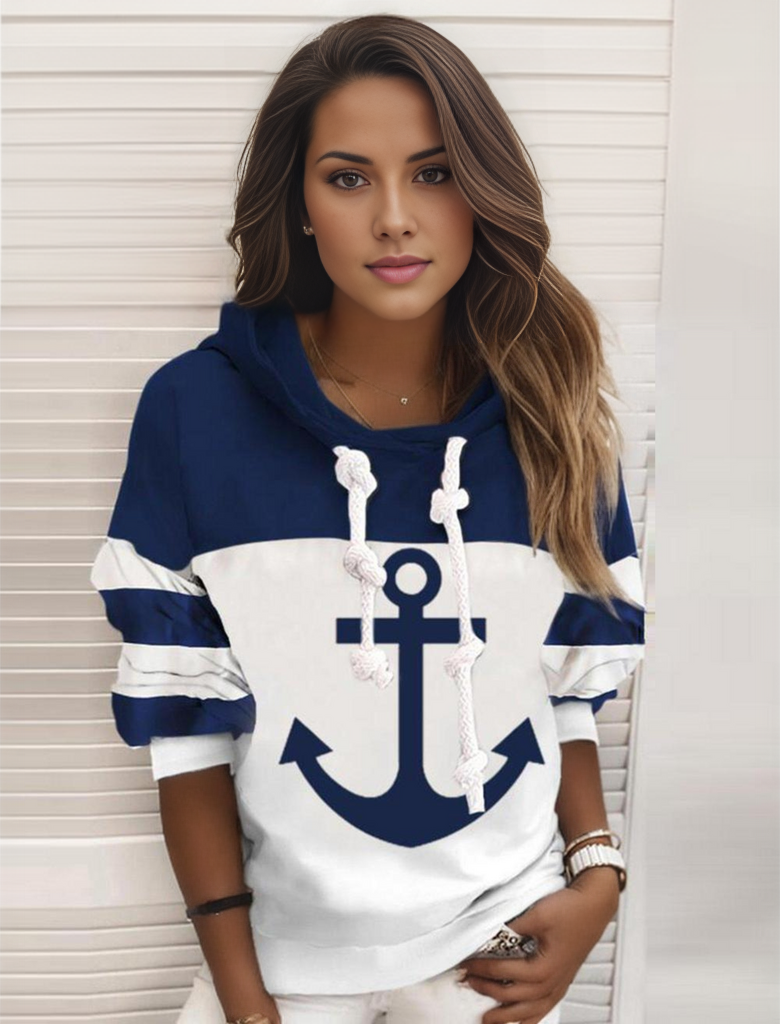 FallStil - Anker Langarm-Kapuzenpullover mit Farbblock