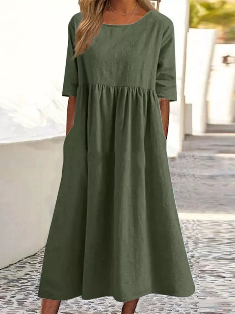 Fudus | Modisches Damenkleid Aus Baumwollleinen Mit Taschen
