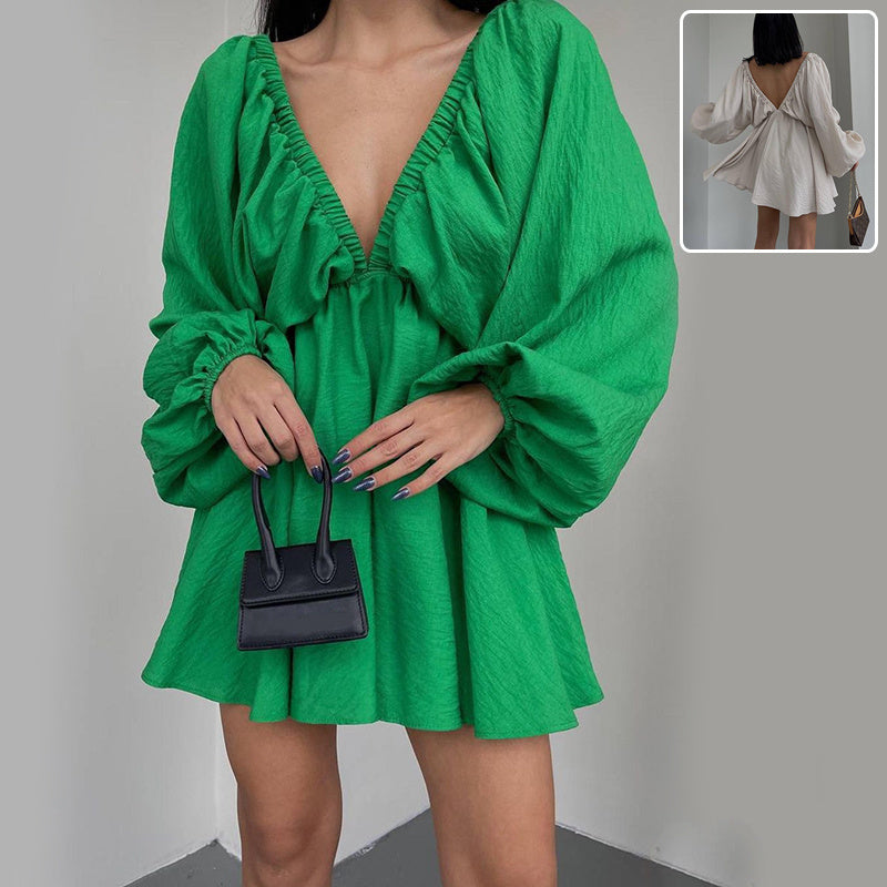 Hayley – V-Ausschnitt Laternenärmel Kleid