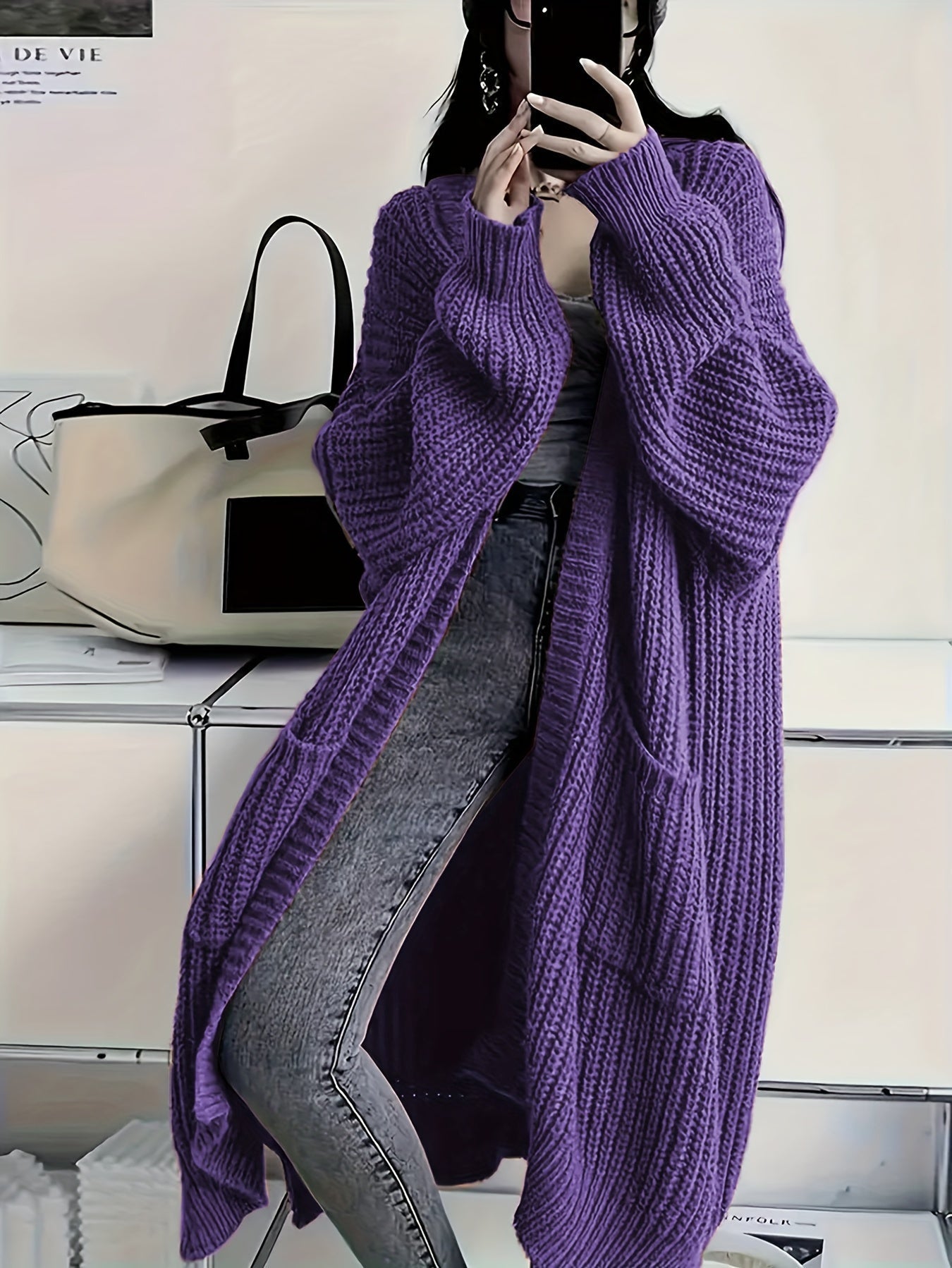 Leyennae | Grauer Strick-Cardigan mit offener Vorderseite