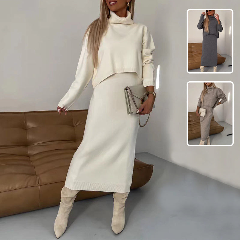 Kim – Modischer Rollkragenpullover und ärmelloses langes Kleid