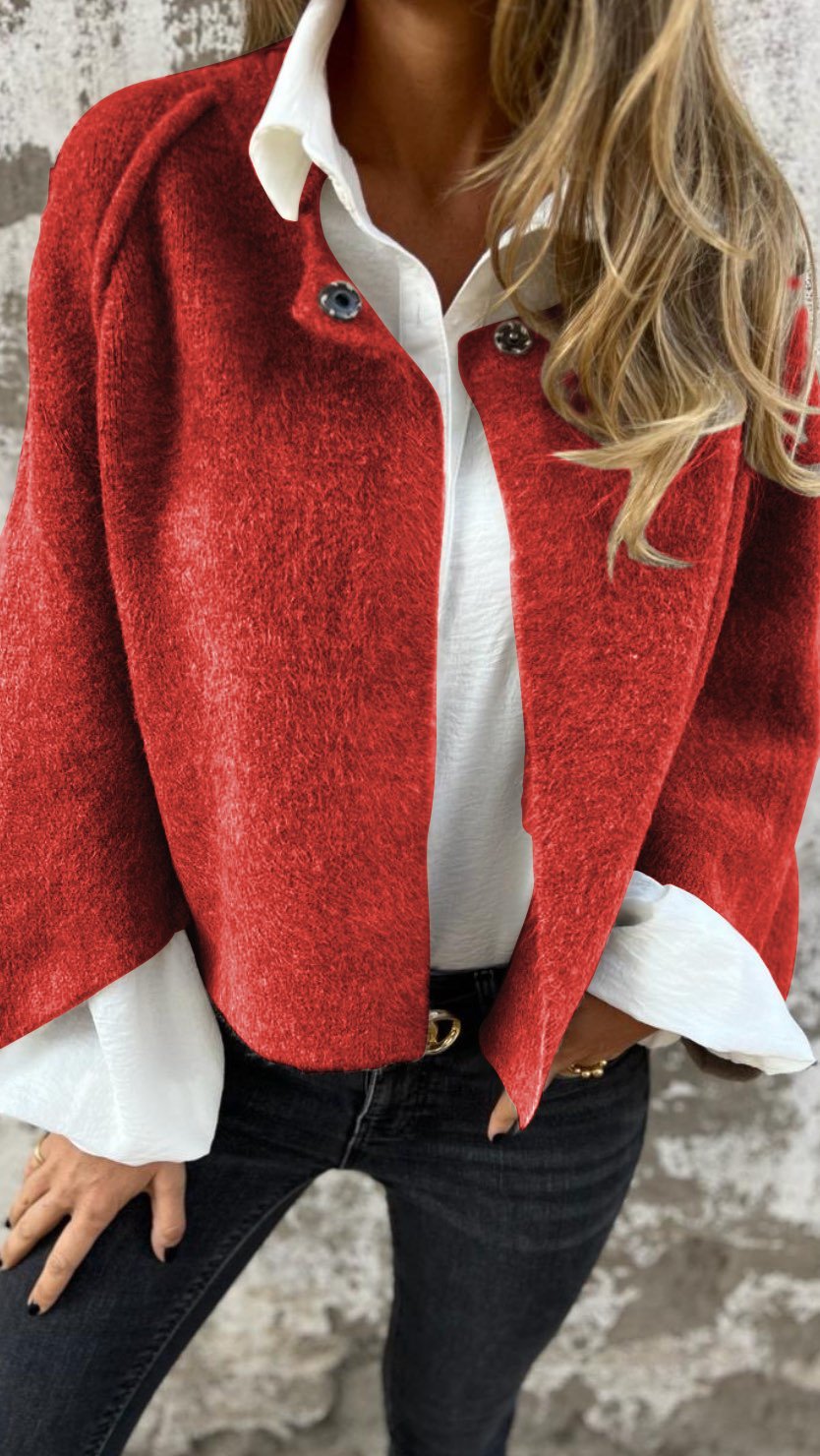 Carina | Eleganter Damen Wollmantel mit Rundhalsausschnitt und langen Ärmeln