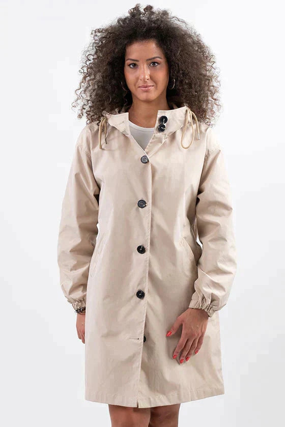 Theresa - Langer Damen Regenmantel mit Kapuze