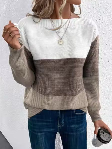 Verine - Eleganter dreifarbiger Patchwork-Pullover