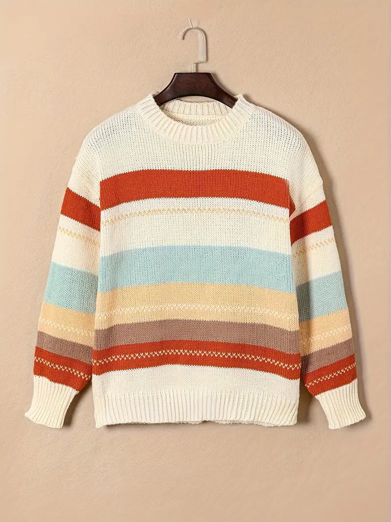 Eli - Gestreifter Rundhals-Strickpullover