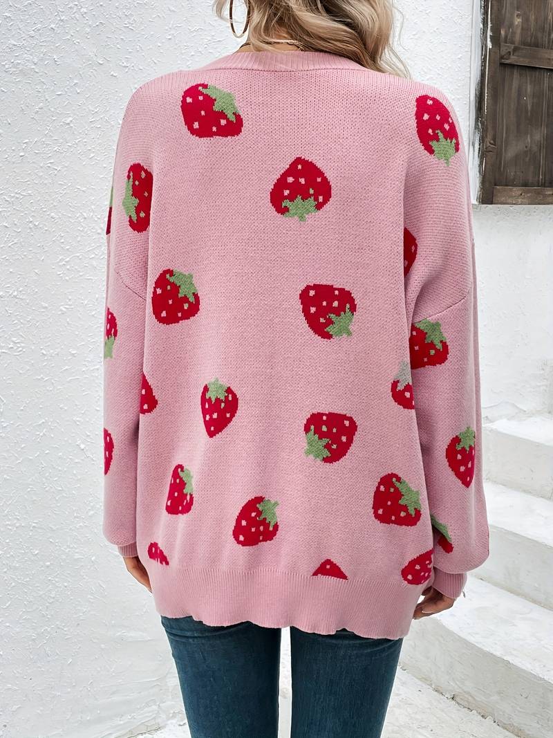 Liora – stylischer erdbeer-cardigan mit offener vorderseite für den frühling