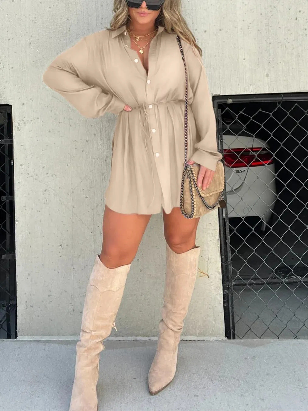 Lynda – Langer Jumpsuit mit Knopfleisten Fashion Shirt Kleid