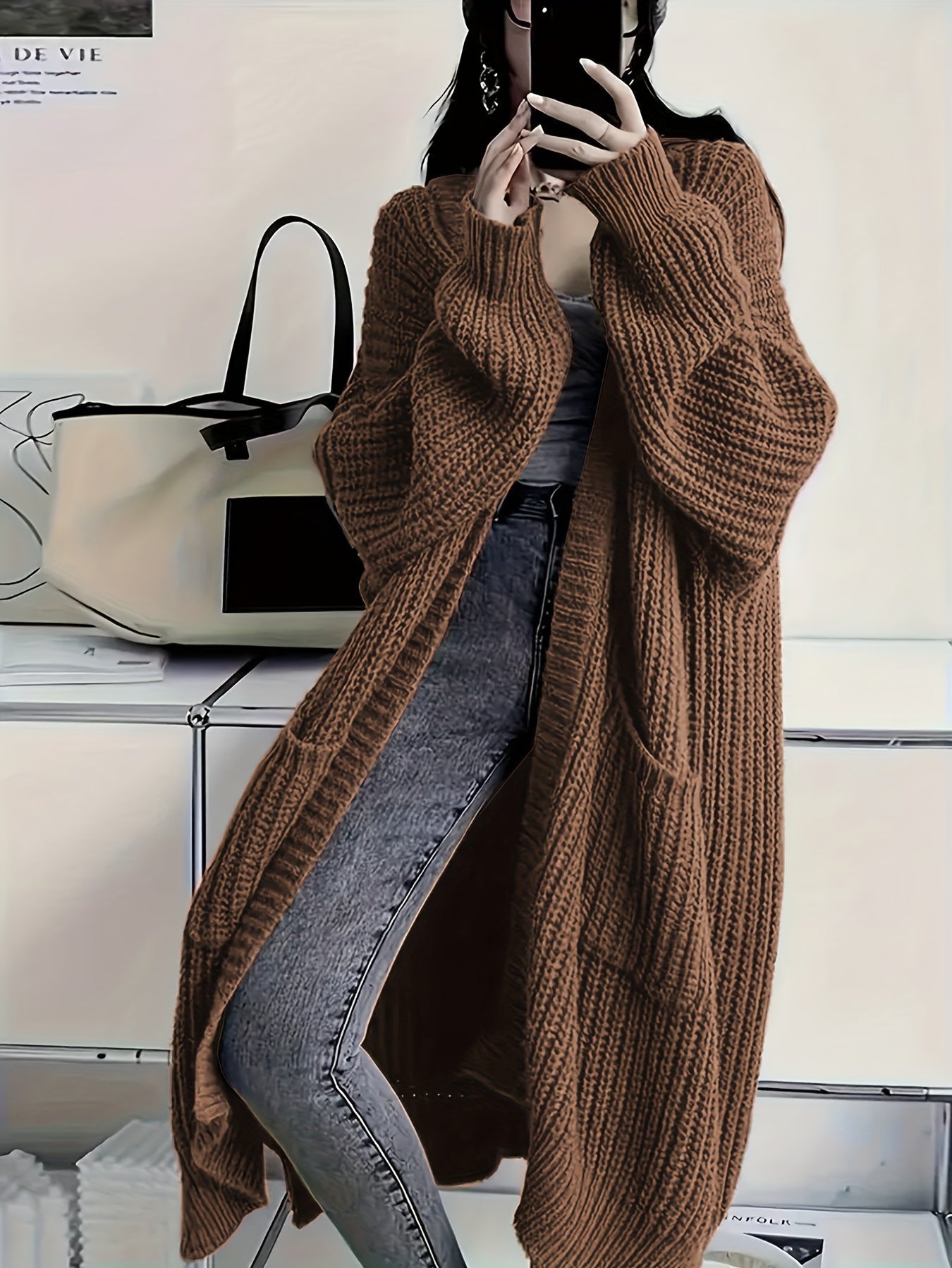 Leyennae | Grauer Strick-Cardigan mit offener Vorderseite