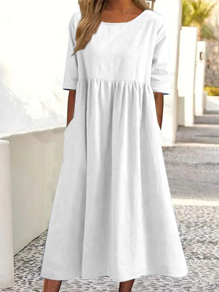 Fudus | Modisches Damenkleid Aus Baumwollleinen Mit Taschen