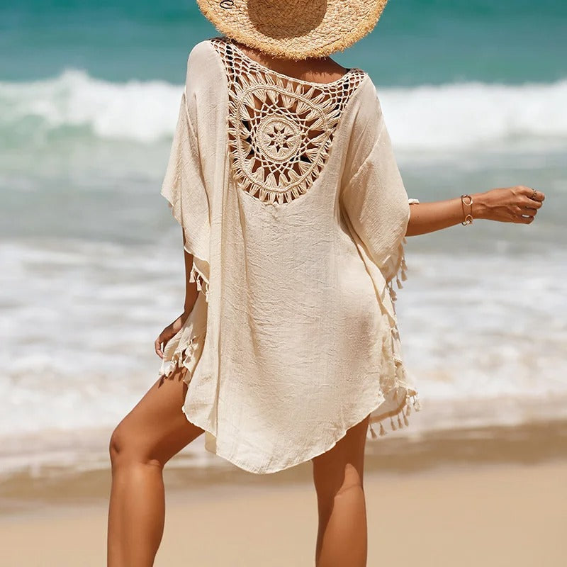 Thaliora® | Boho-Strandkleid mit Häkelmuster