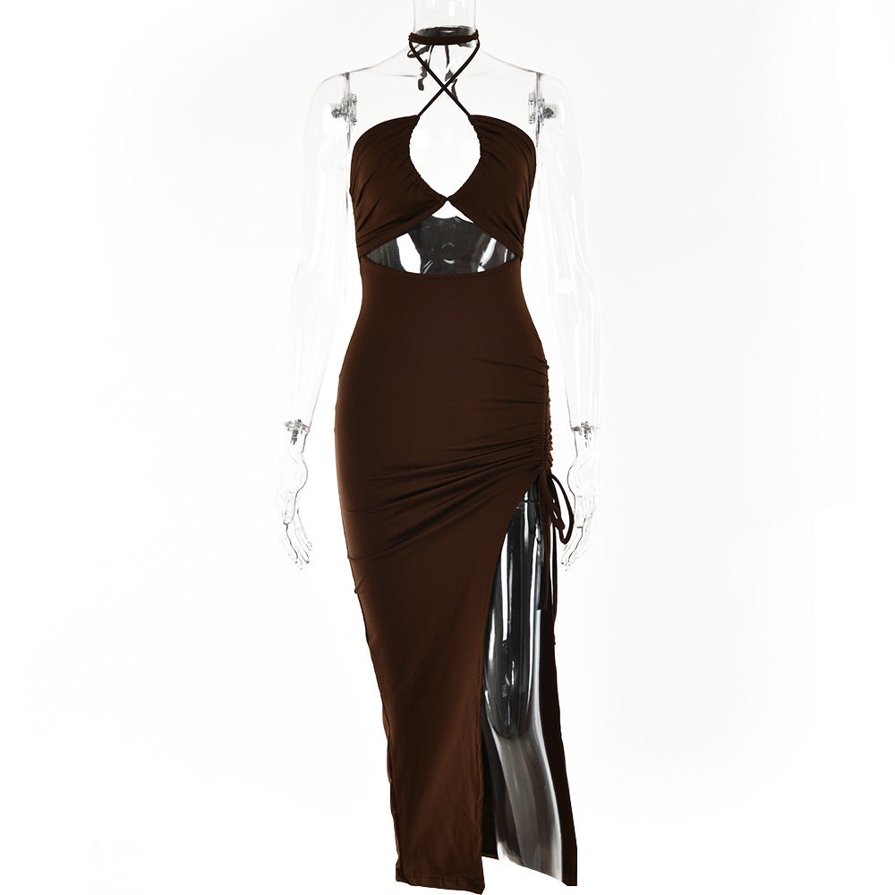 Laura – Sexy Neckholder Kleid mit Spitze und Schlitz im Y2K-Stil