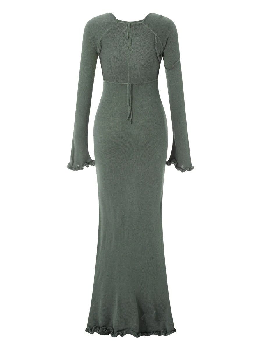Thaliora® | Figurbetontes Maxikleid mit Volantärmeln
