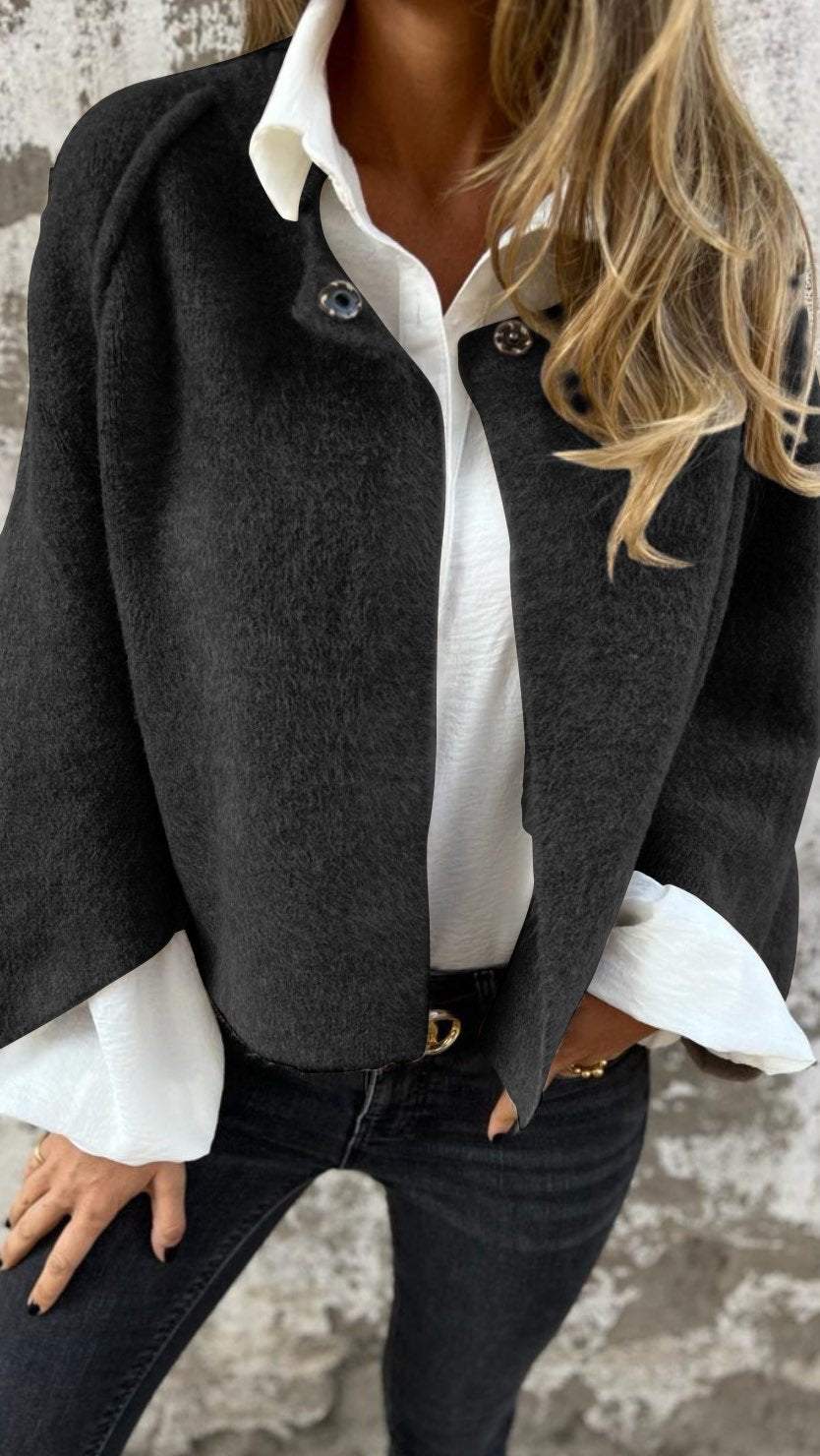 Carina | Eleganter Damen Wollmantel mit Rundhalsausschnitt und langen Ärmeln