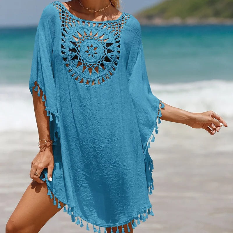 Thaliora® | Boho-Strandkleid mit Häkelmuster