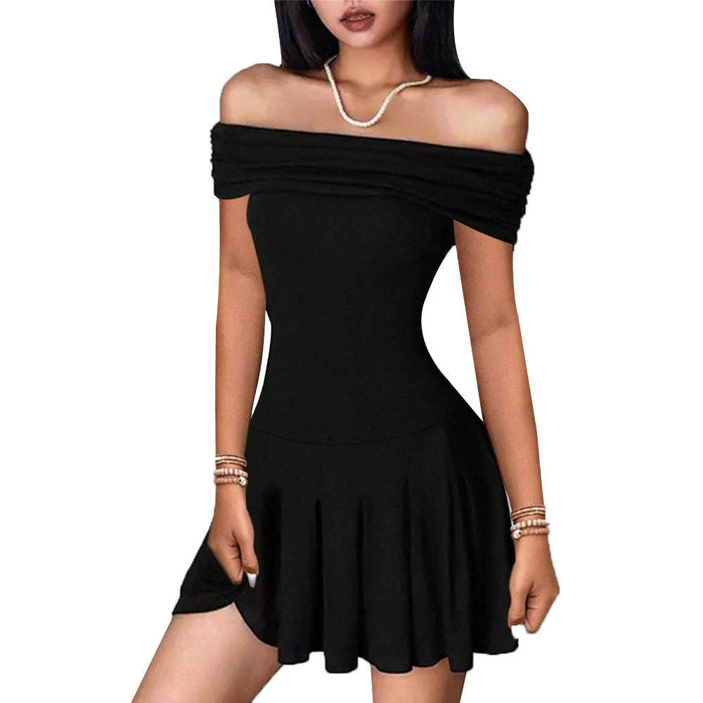 Grace – Elegantes schulterfreies Kleid mit hohem Bund