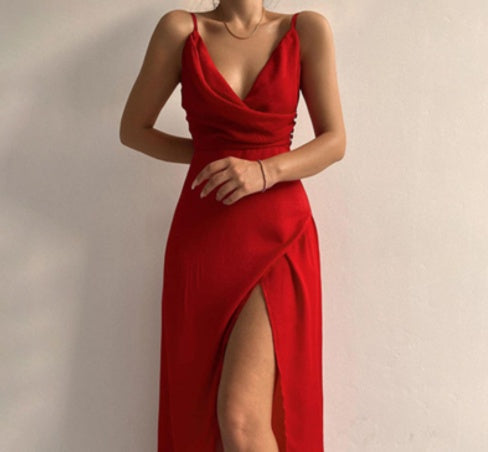 Heidi – V-Ausschnitt Schlitzenkleid mit Print